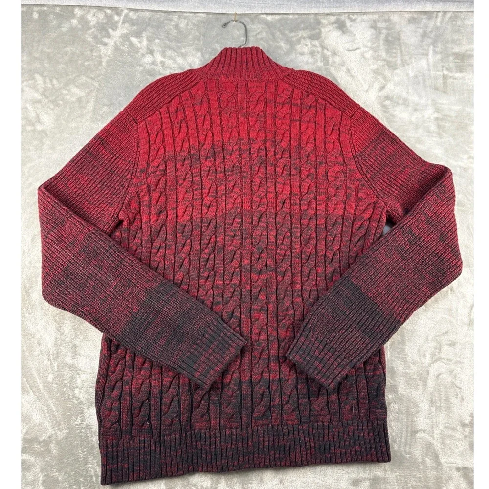 Express Sweater Mens XL Toggle Mock Neck Red Ombre Cable Knit Heavyweight NEW
